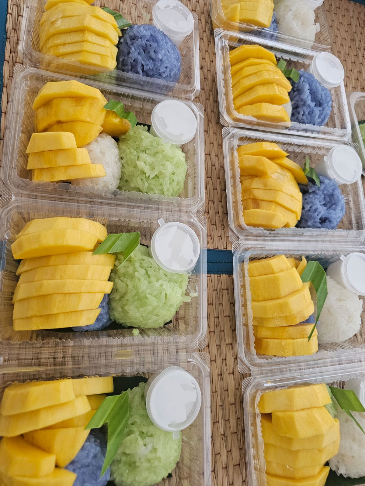 A beautiful box set of mango sticky rice, ready for delivery in Kuala Lumpur.